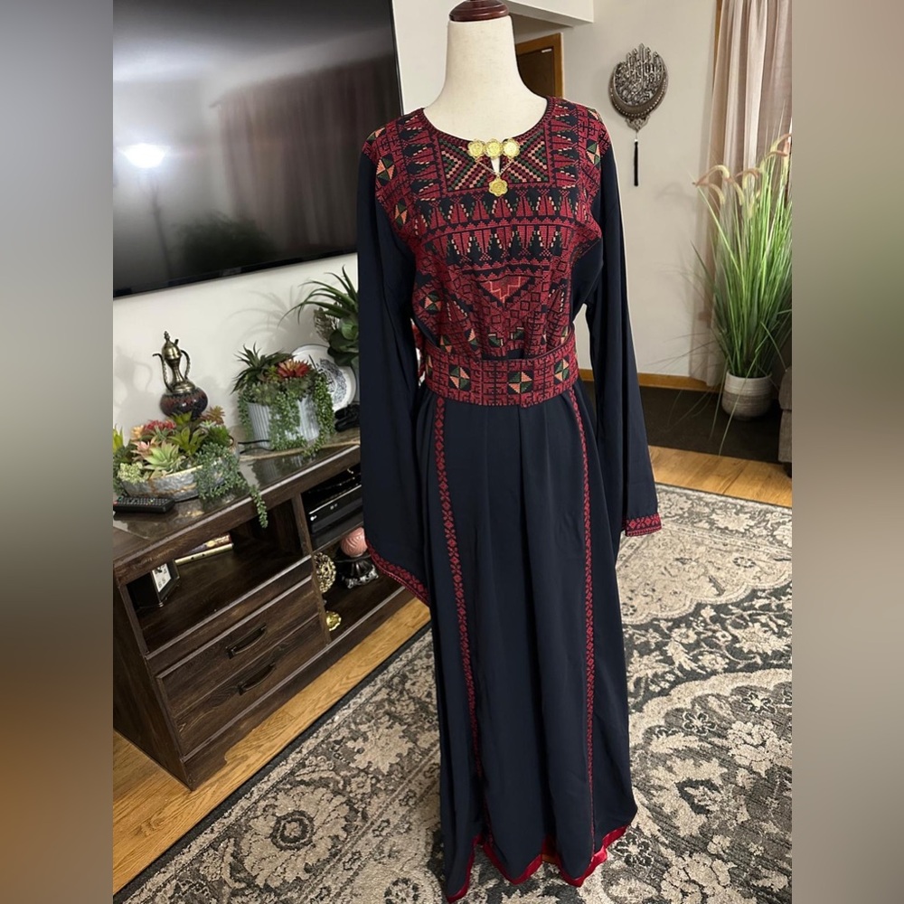Embroidered Black and Red Women's Dress Palestinian thob